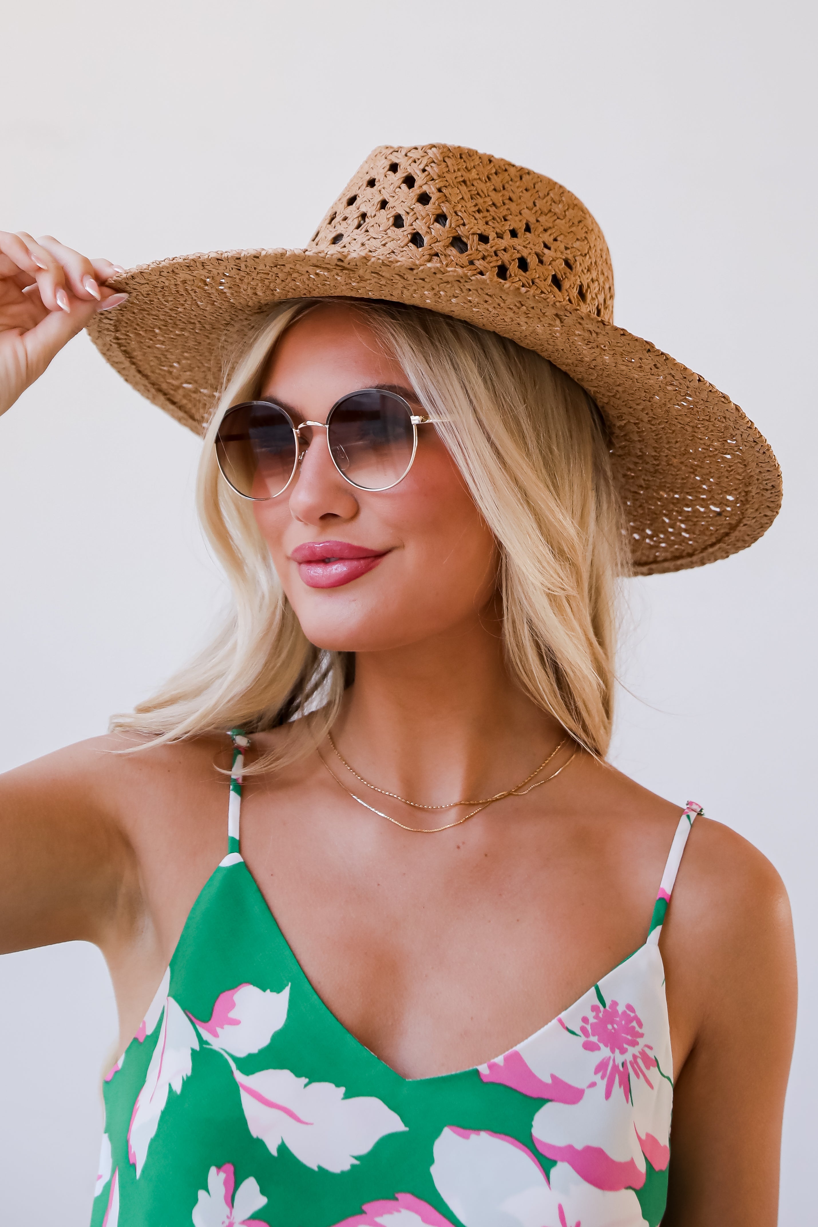 cute Khaki Straw Fedora Wide Brim Hat