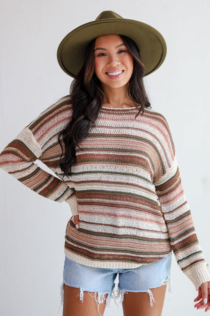 Simply Decadent Cream Striped Lightweight Knit Sweater