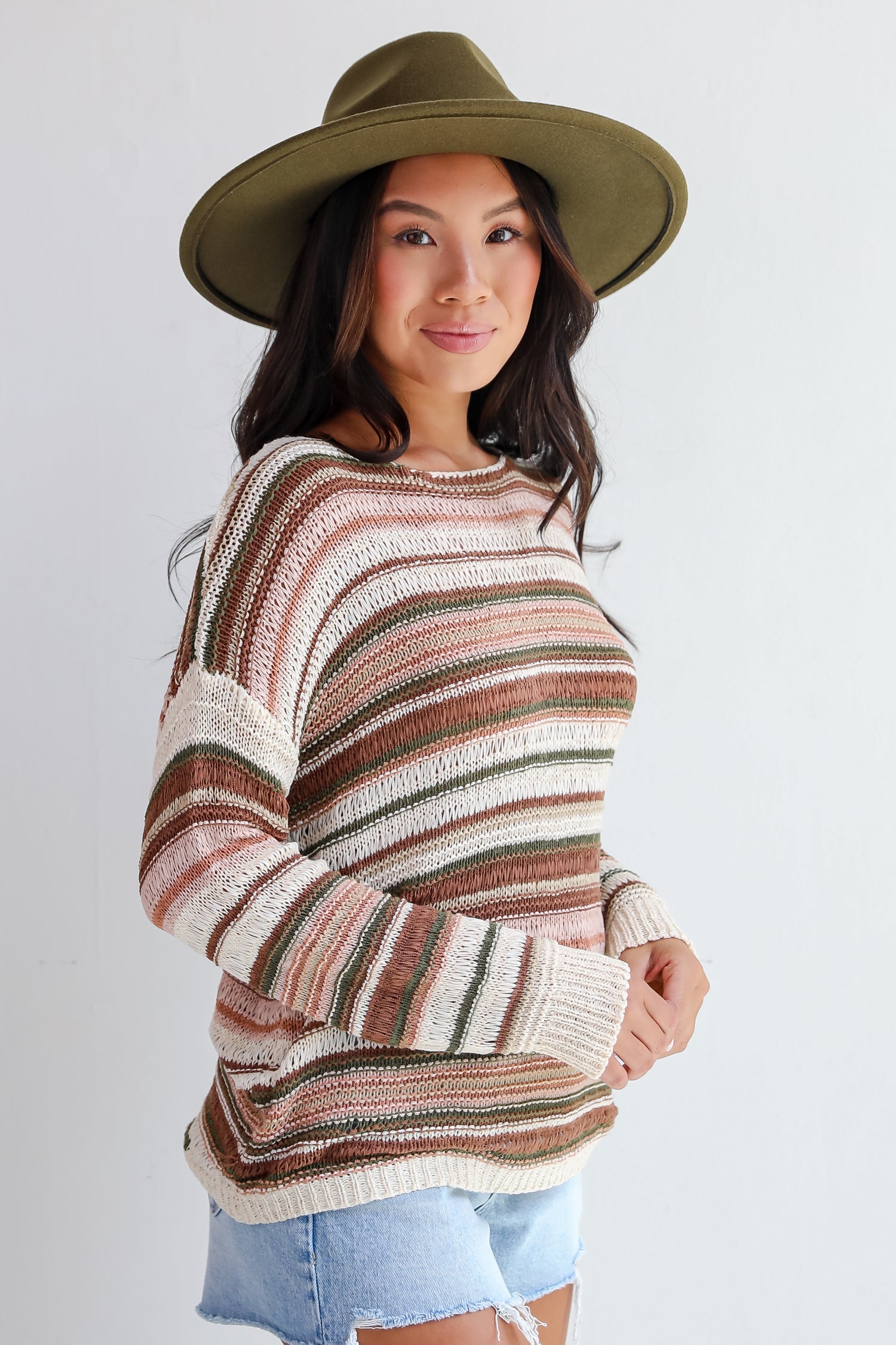 Simply Decadent Cream Striped Lightweight Knit Sweater