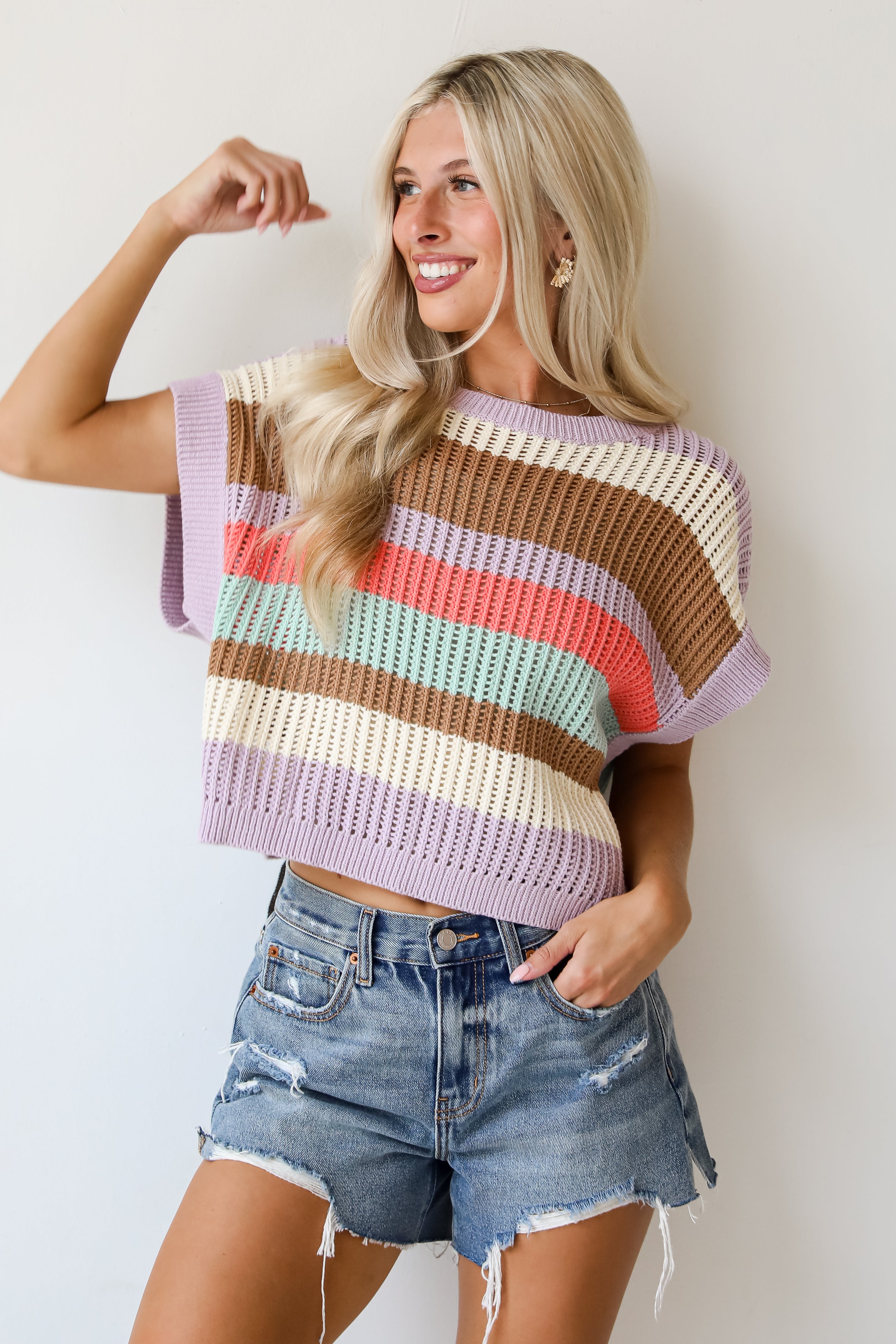 Easily Delightful Lilac Striped Sweater Top