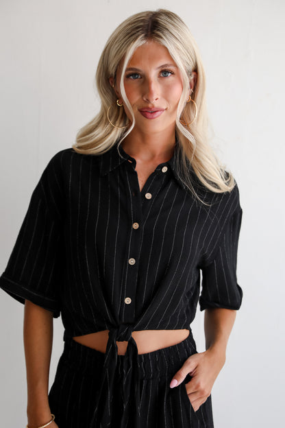 Moment Maker Striped Linen Tie-Front Blouse