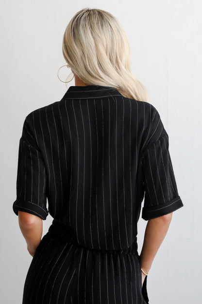 Moment Maker Striped Linen Tie-Front Blouse