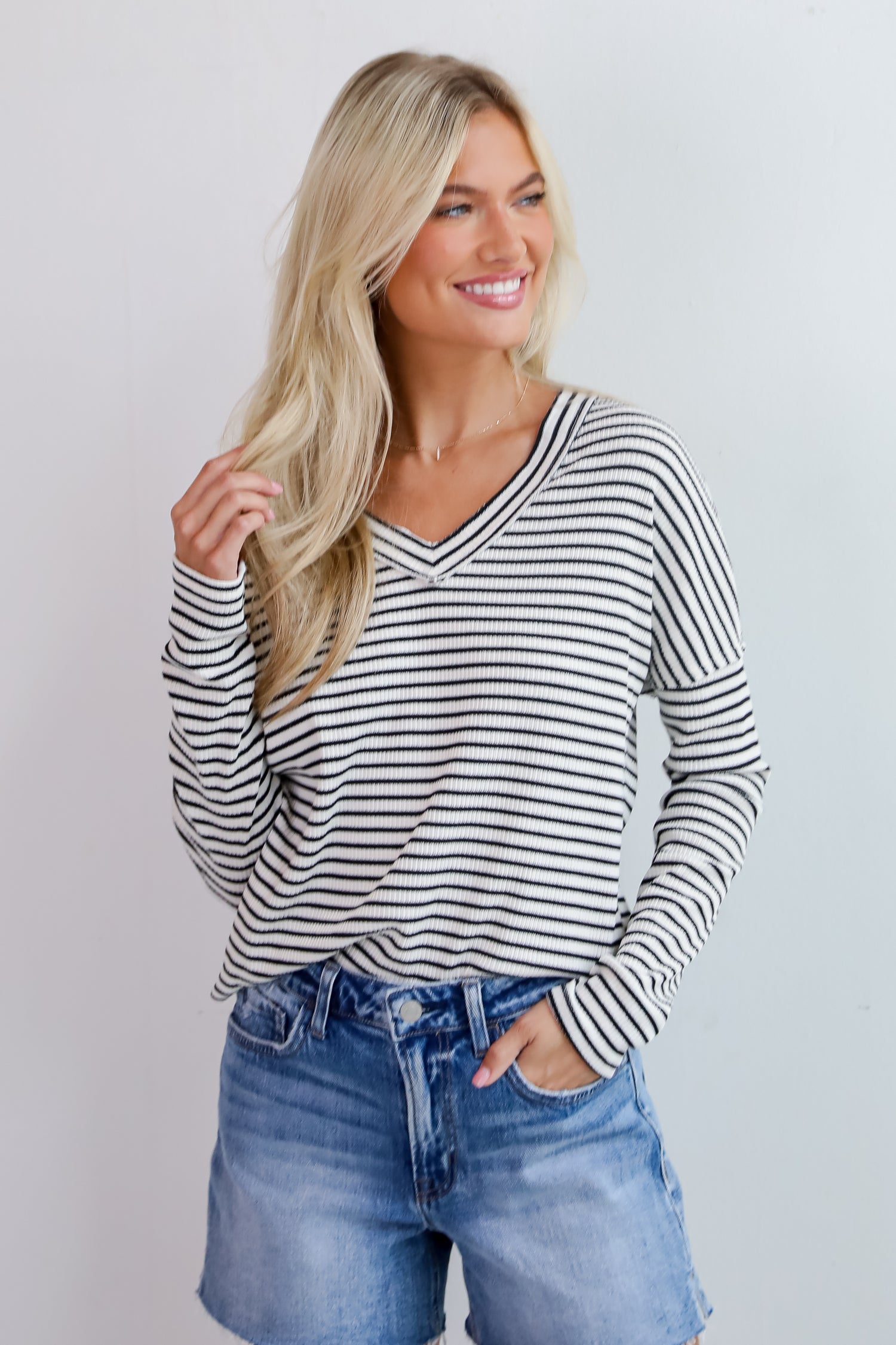 Envied Comfort Ivory Striped Knit Long Sleeve Top