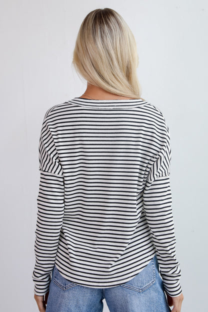 Envied Comfort Ivory Striped Knit Long Sleeve Top