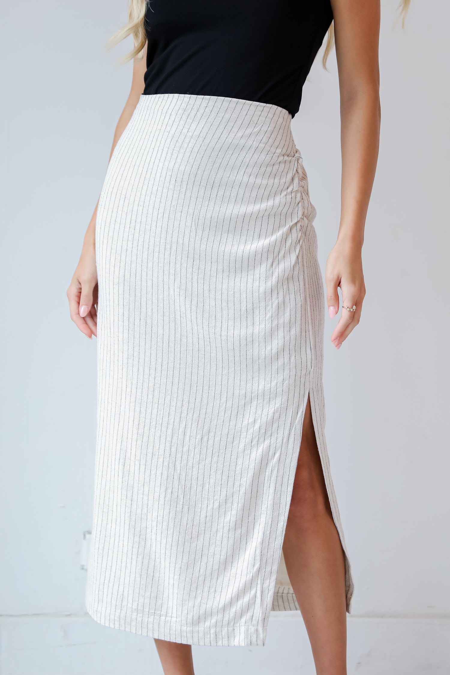 trendy Linen Striped Midi Skirt