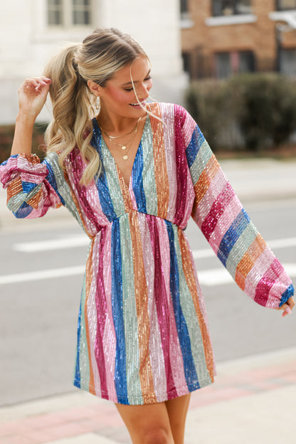 Striped Sequin Mini Dress