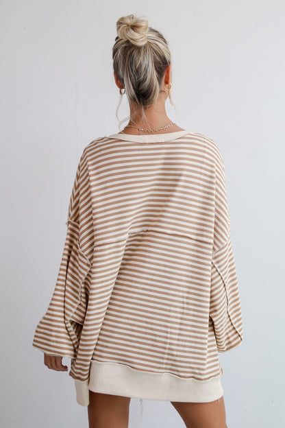 Enviably Cozy Cream Striped Oversized Waffle Knit Top