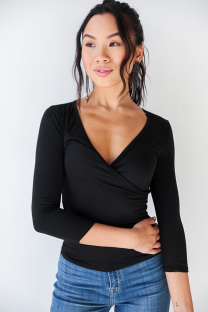 black Surplice Top front view