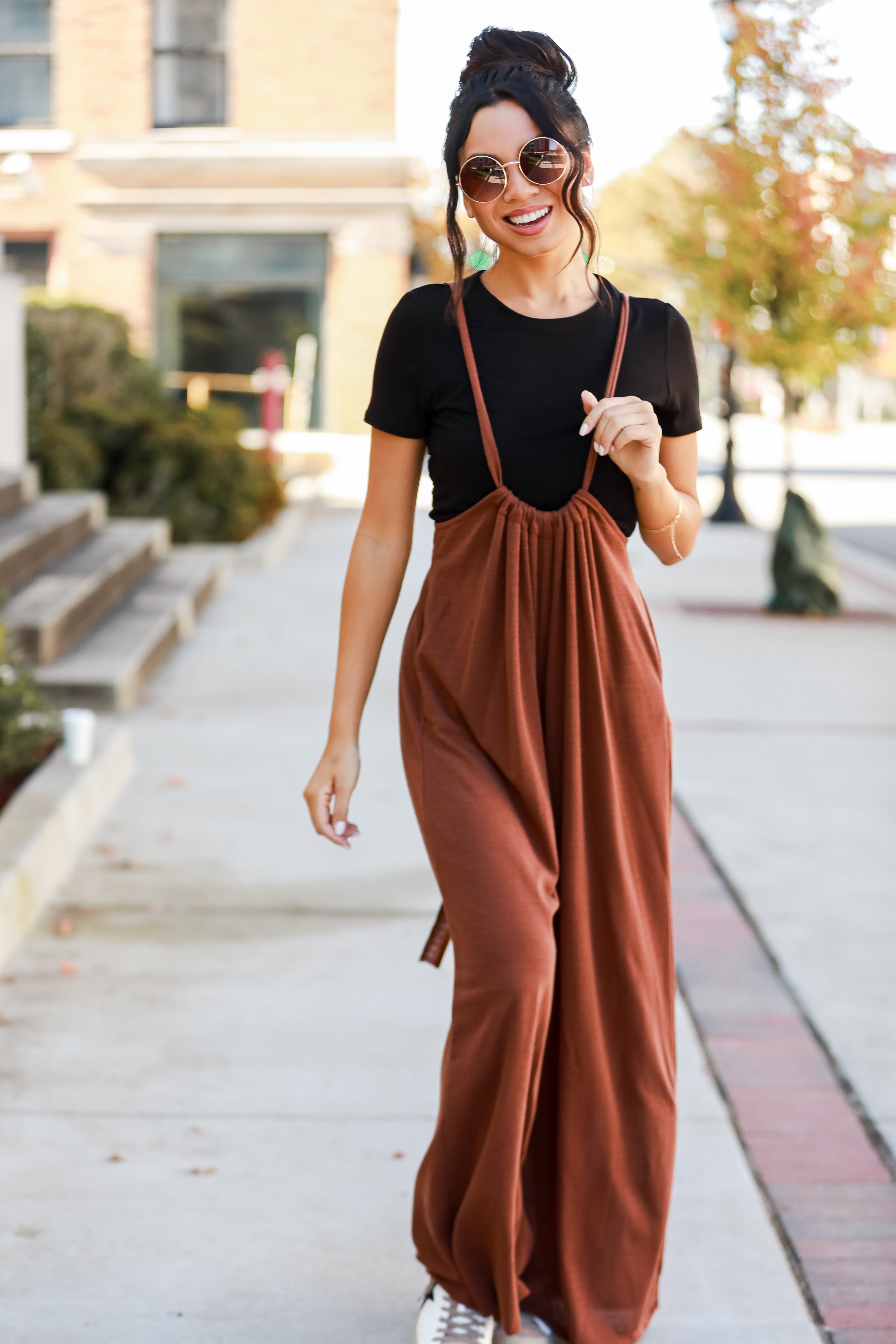 brown Suspender Jumpsuit