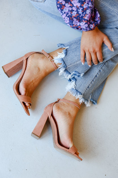 Tan Ankle Strap Heels side view