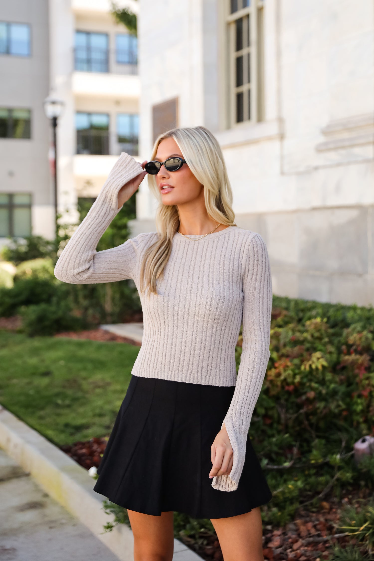 Bailey Tan Ribbed Knit Top