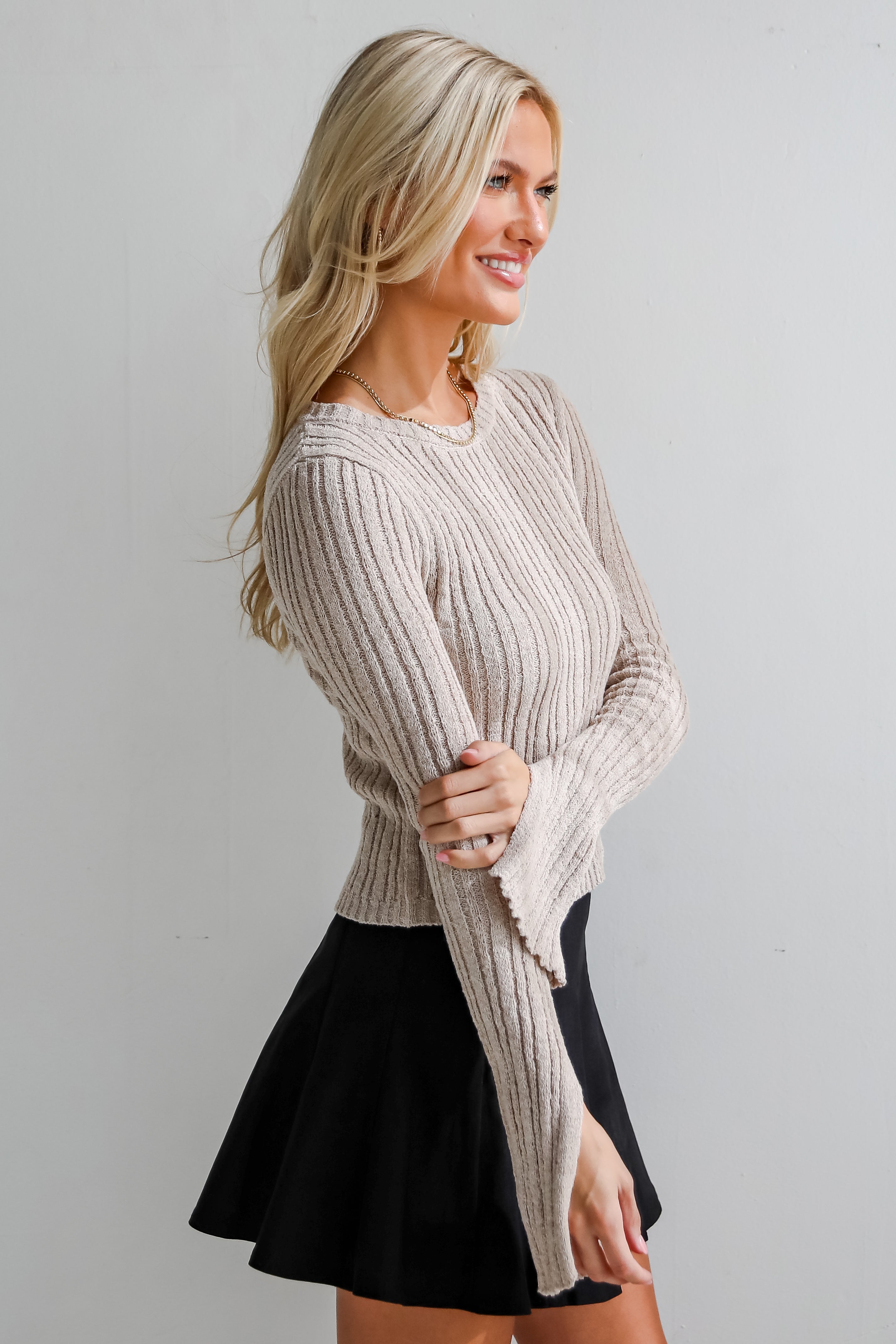 Bailey Tan Ribbed Knit Top