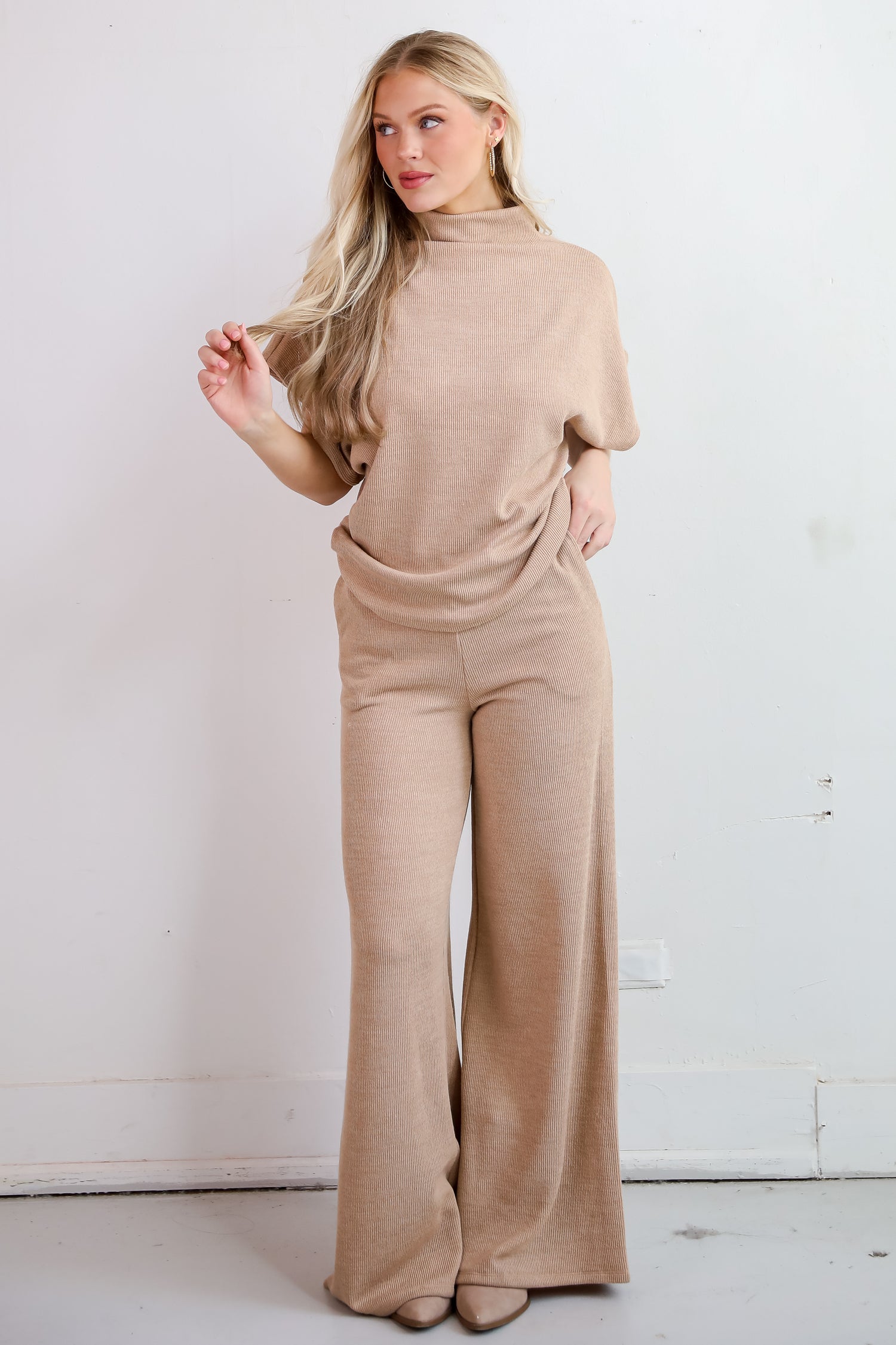 Luxe Coziness Beige Knit Wide Leg Pants