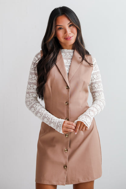 Bold Moves Mocha Sleeveless Blazer Mini Dress