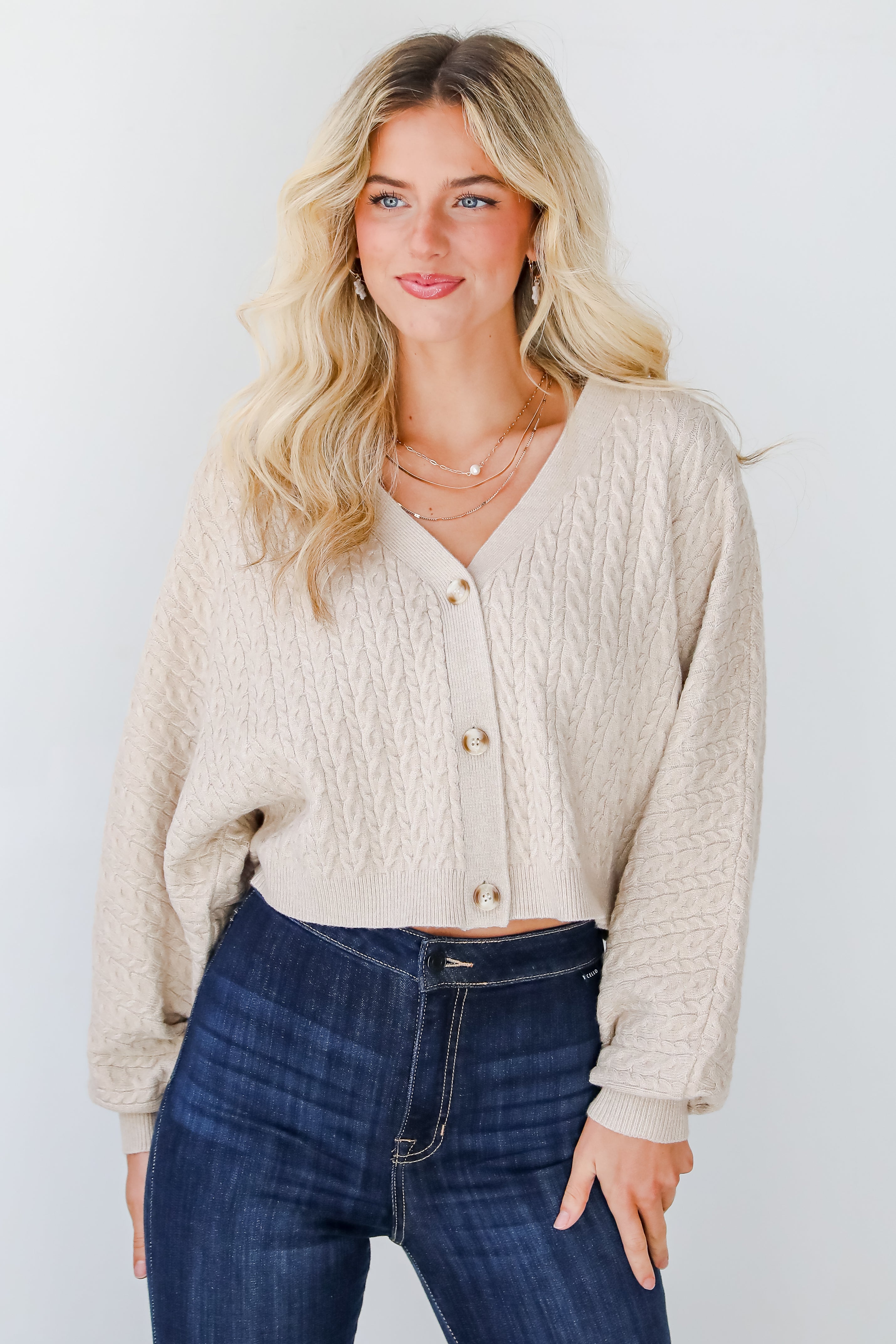 Versatile Intention Taupe Cable Knit Sweater Cardigan