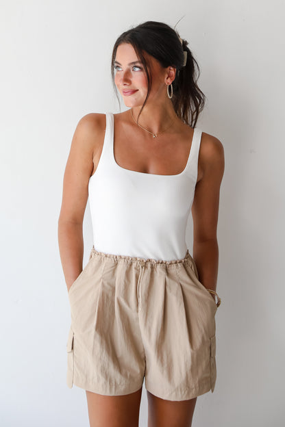 City Sights Taupe Cargo Romper