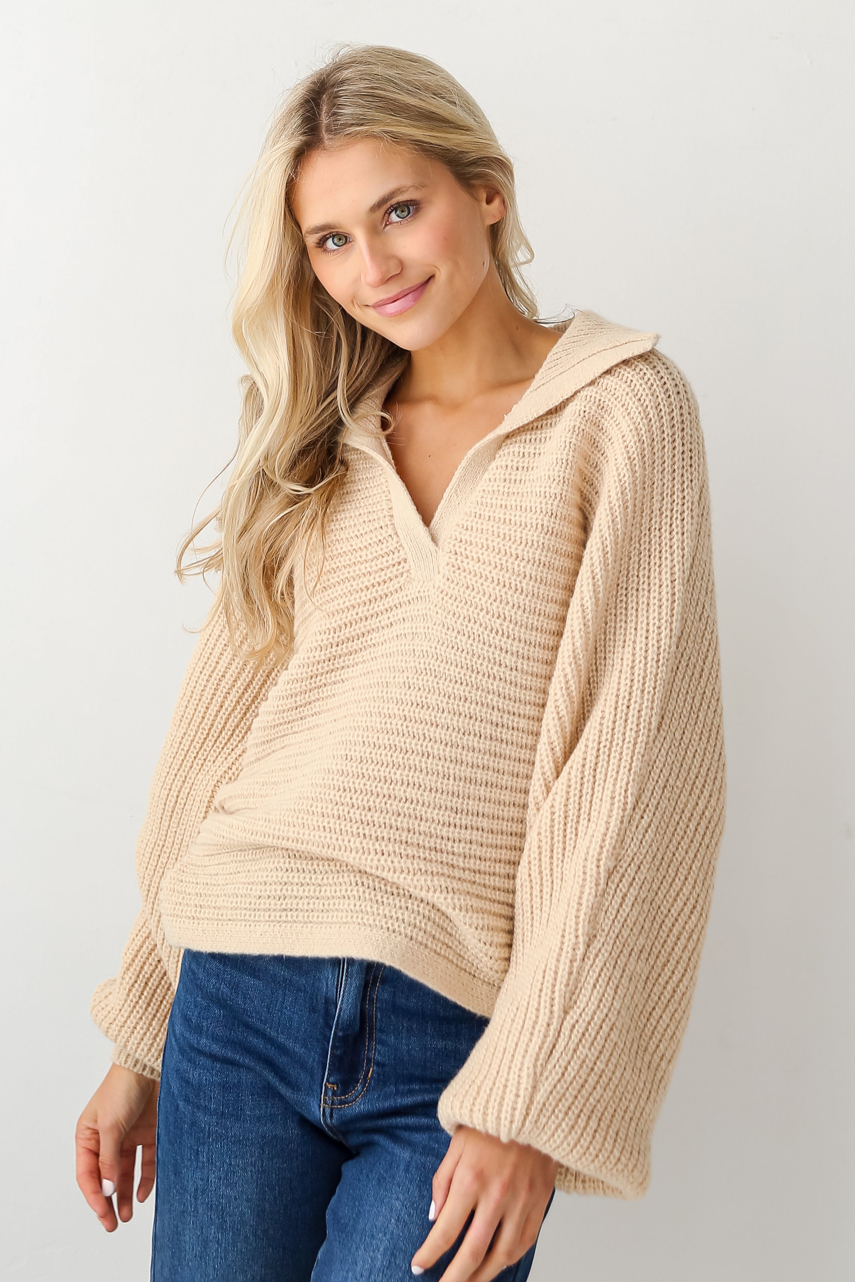 Taupe Collared Oversized Sweater front view