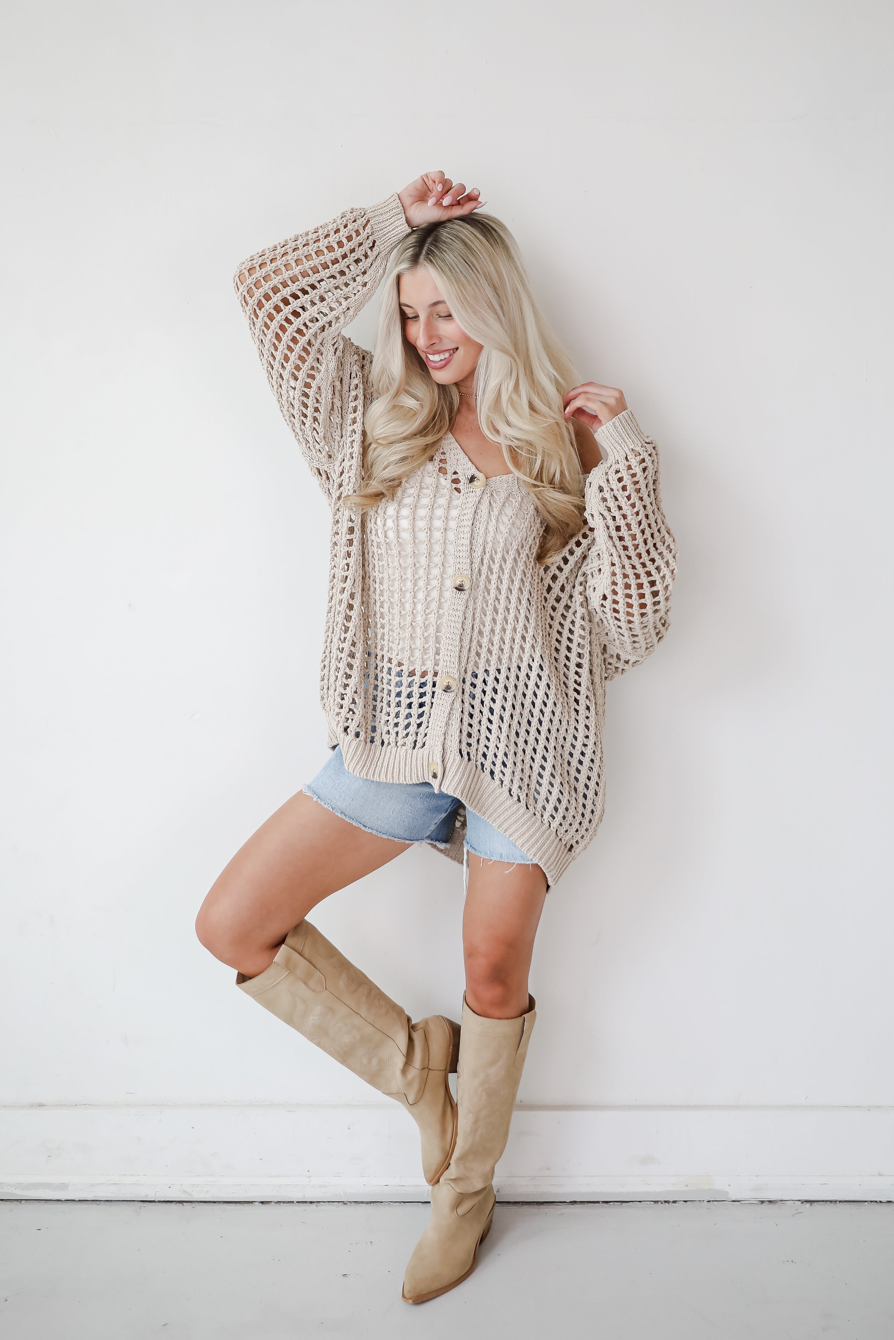 Sandy Beaches Taupe Crochet Cardigan