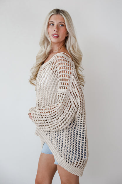 Sandy Beaches Taupe Crochet Cardigan