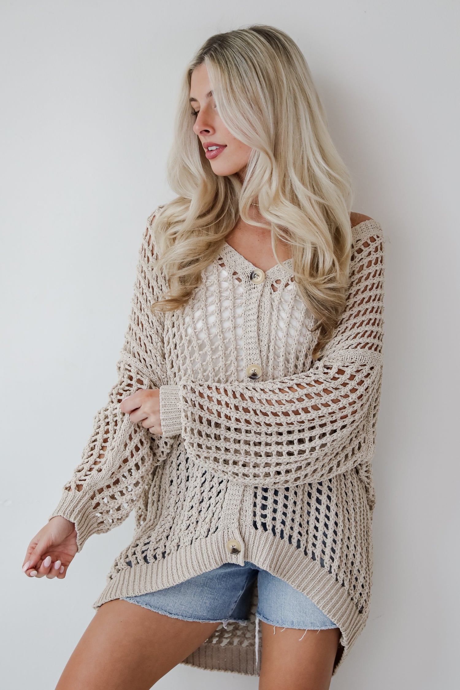 Sandy Beaches Taupe Crochet Cardigan