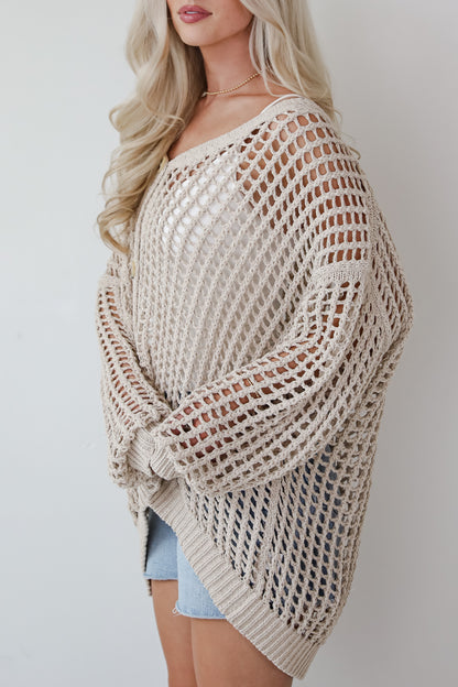 Sandy Beaches Taupe Crochet Cardigan