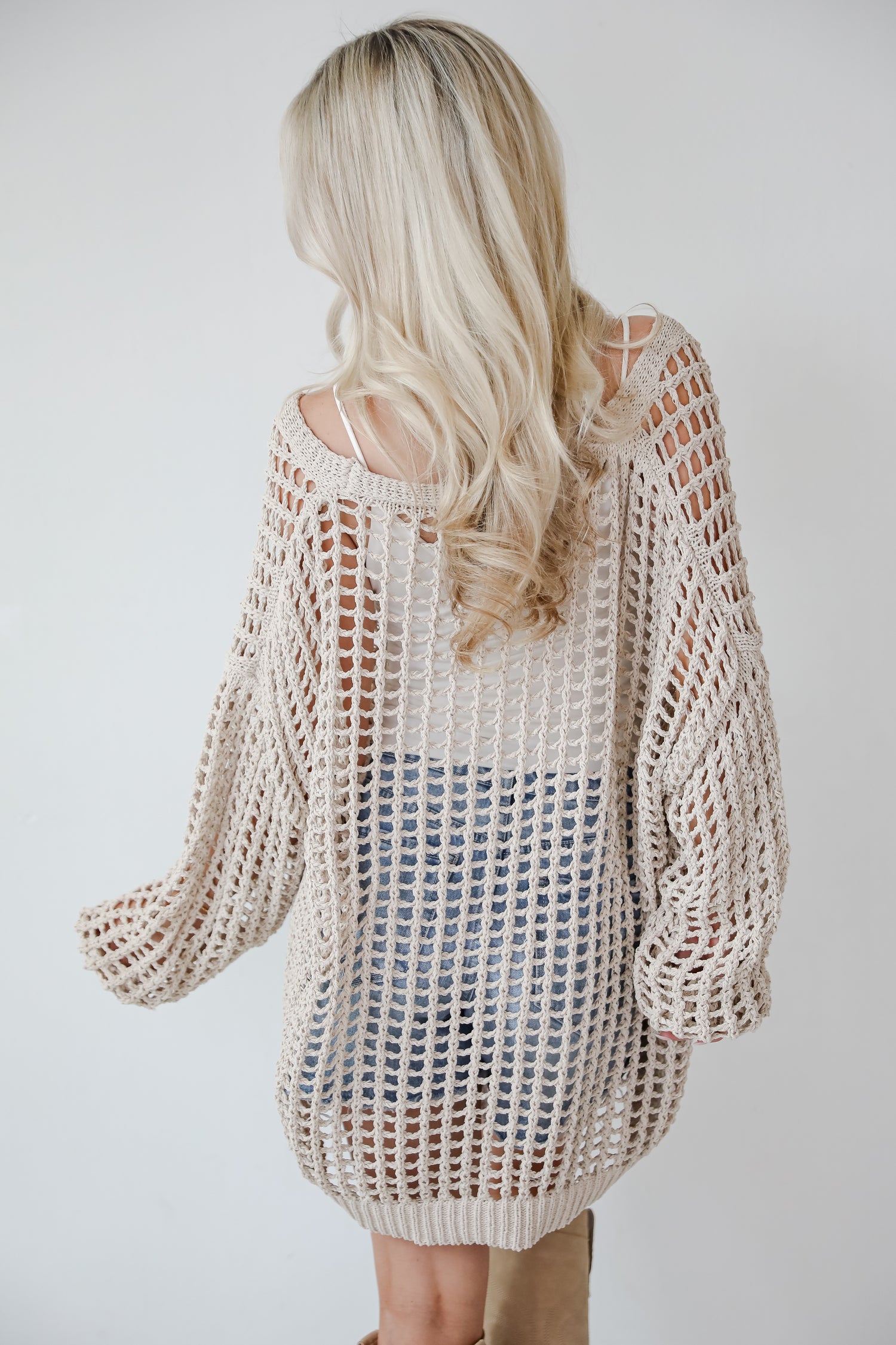 Sandy Beaches Taupe Crochet Cardigan