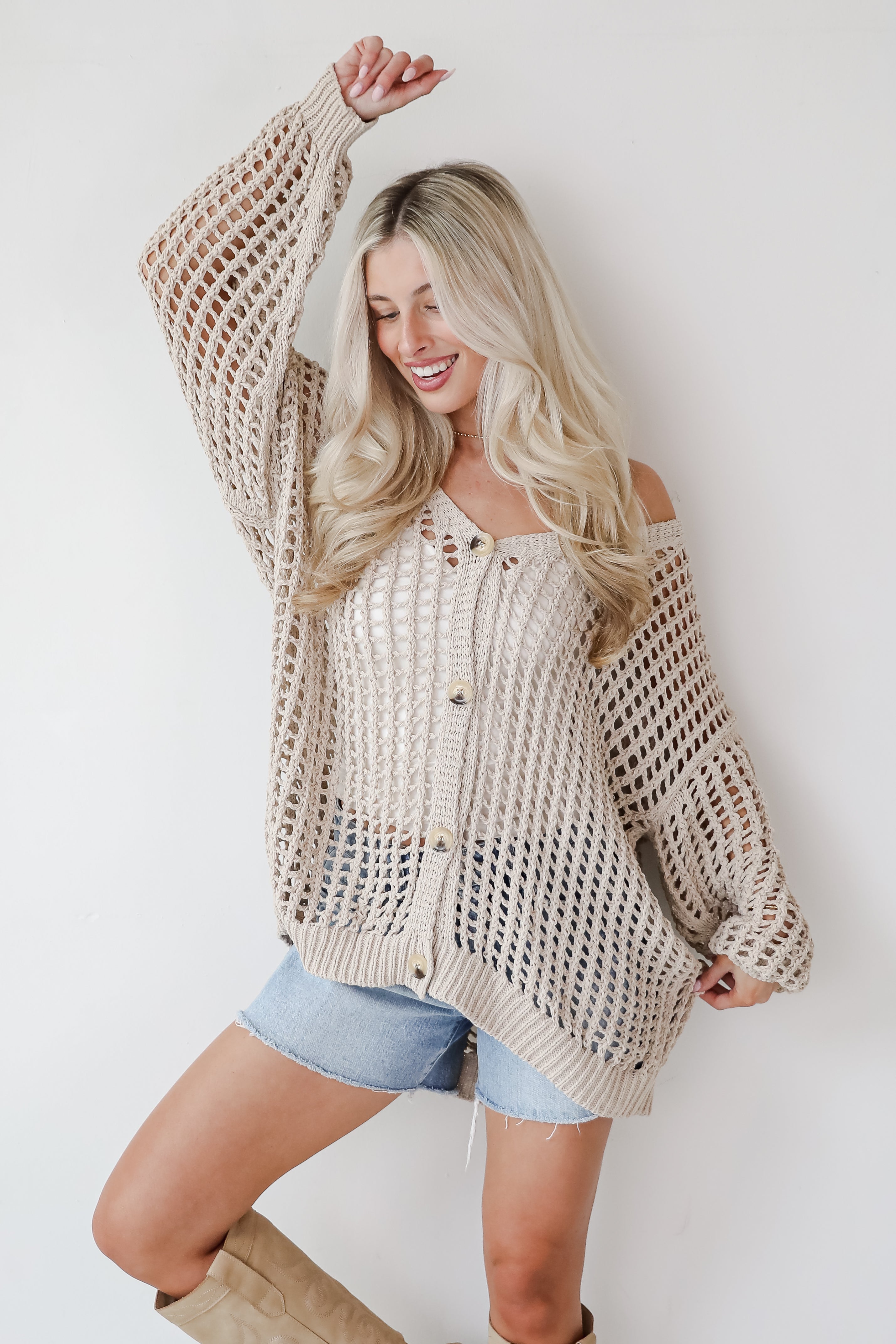 Sandy Beaches Taupe Crochet Cardigan