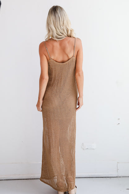 Compelling Style Taupe Crochet Knit Maxi Dress