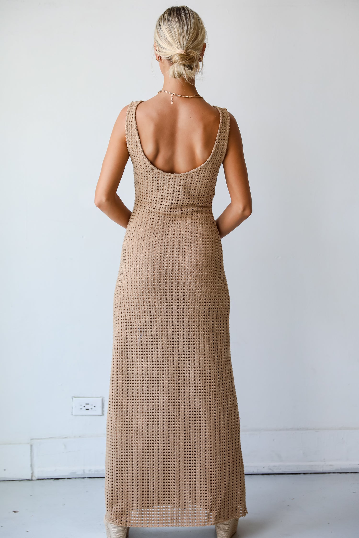 Infinite Sunshine Taupe Crochet Knit Maxi Dress