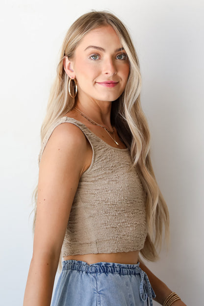 Intentionally Chic Taupe Smocked Cropped Tank