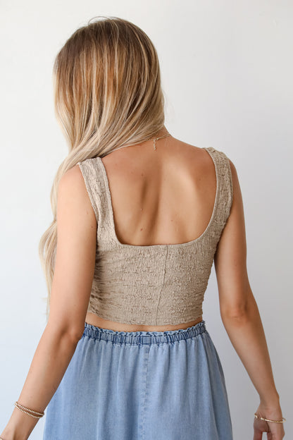 Intentionally Chic Taupe Smocked Cropped Tank