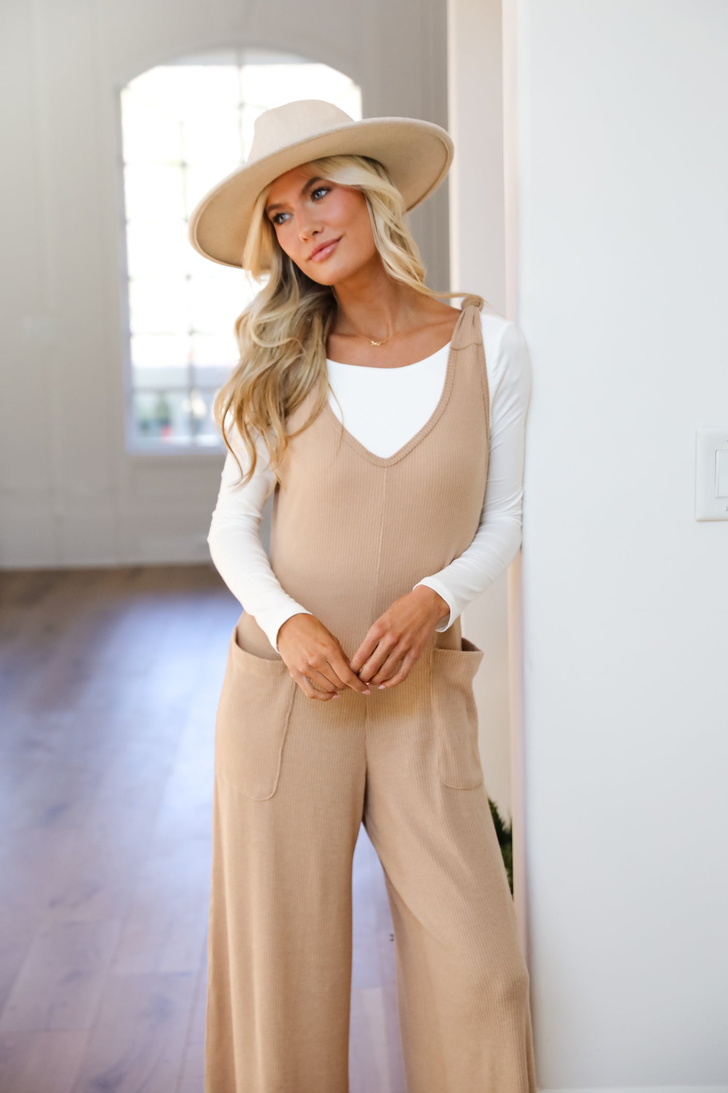 Seriously Chill Taupe Ribbed Knit Jumpsuit