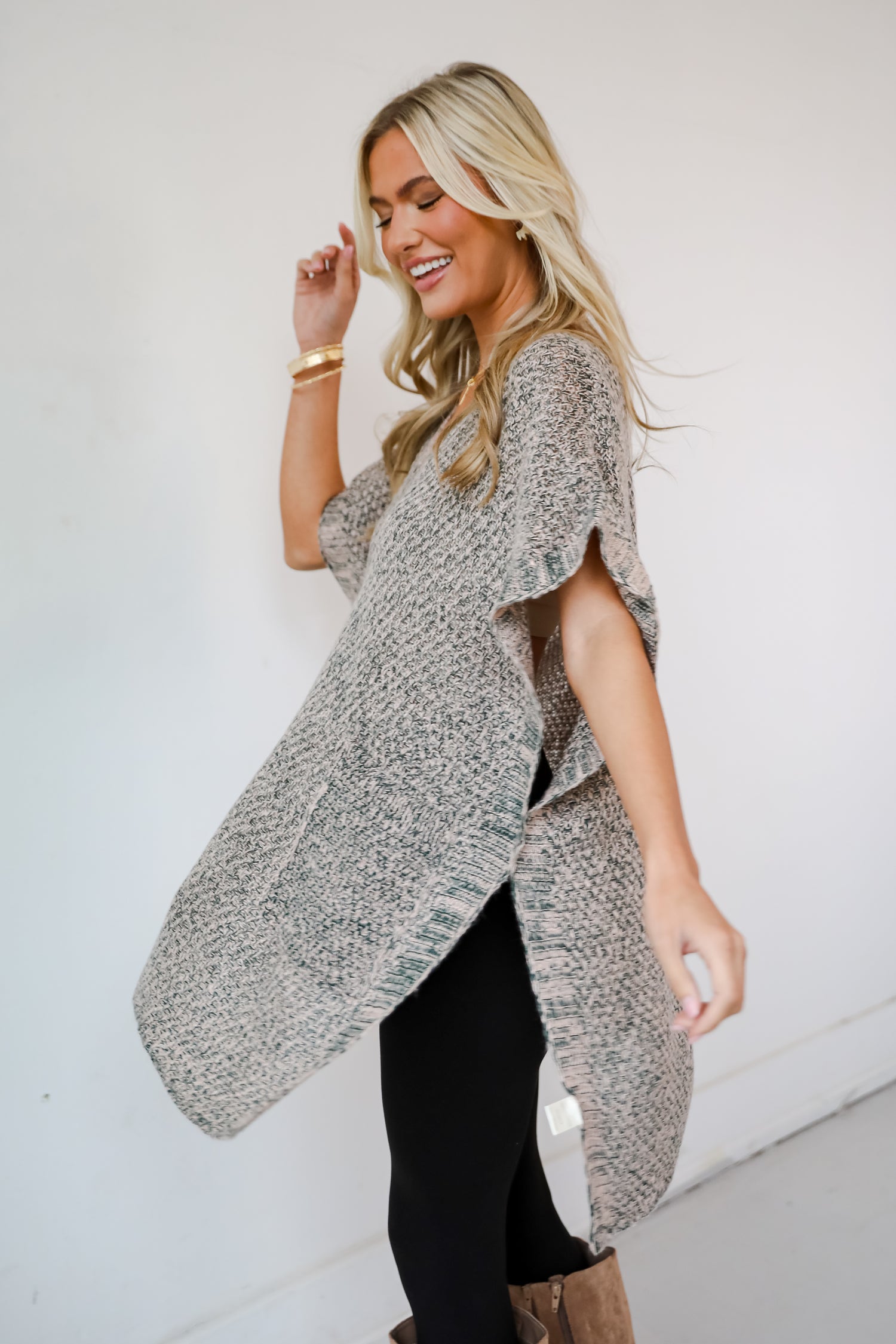 Perfectly Toasty Taupe Knit Poncho