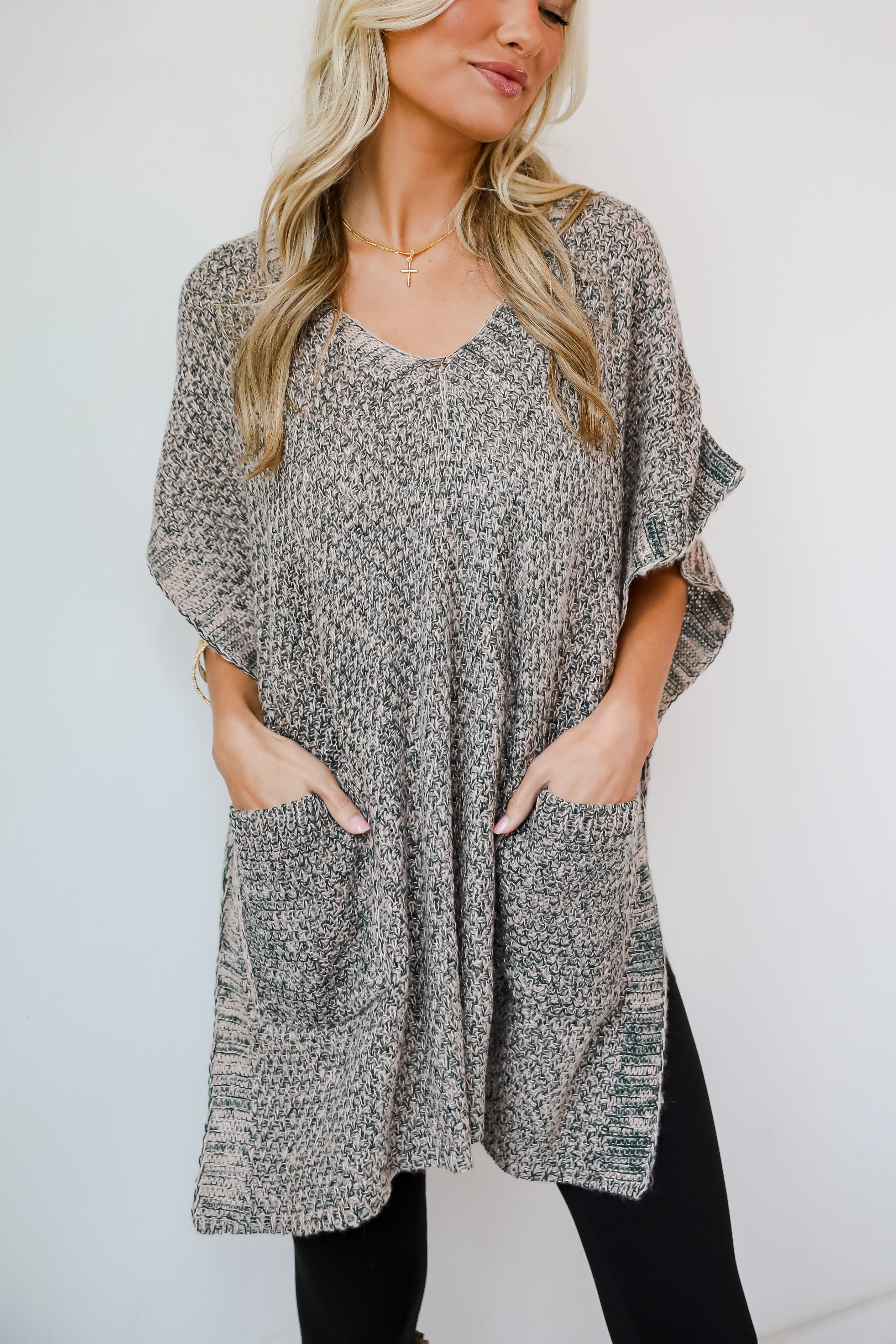 Perfectly Toasty Taupe Knit Poncho