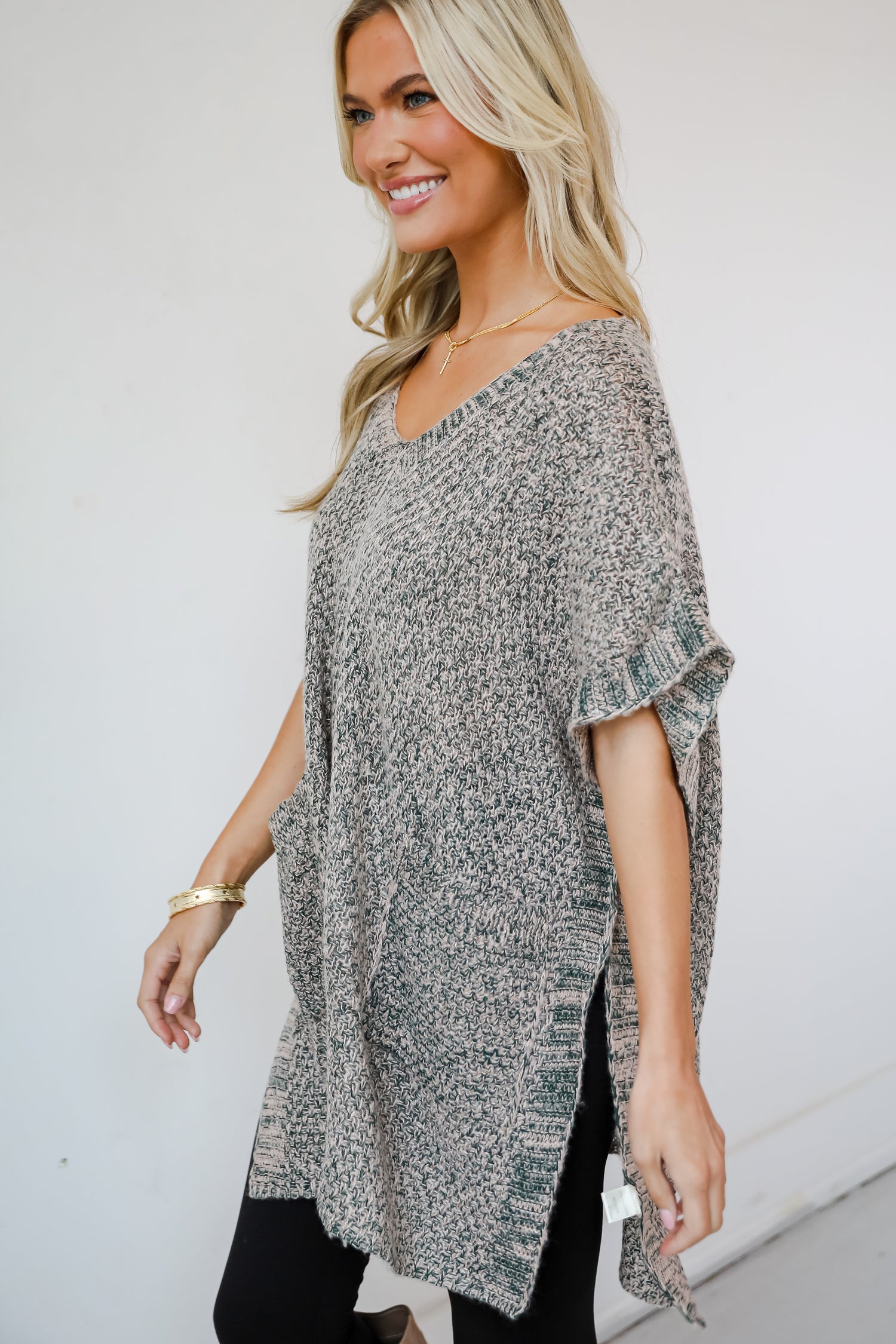 Perfectly Toasty Taupe Knit Poncho