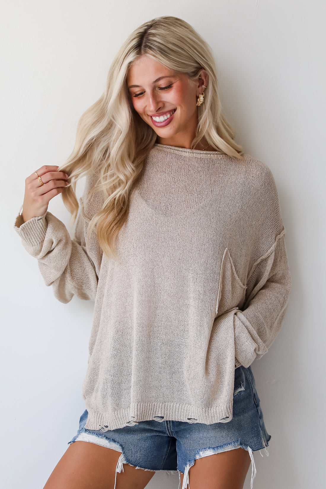 Undeniably Comfy Taupe Lightweight Knit Sweater