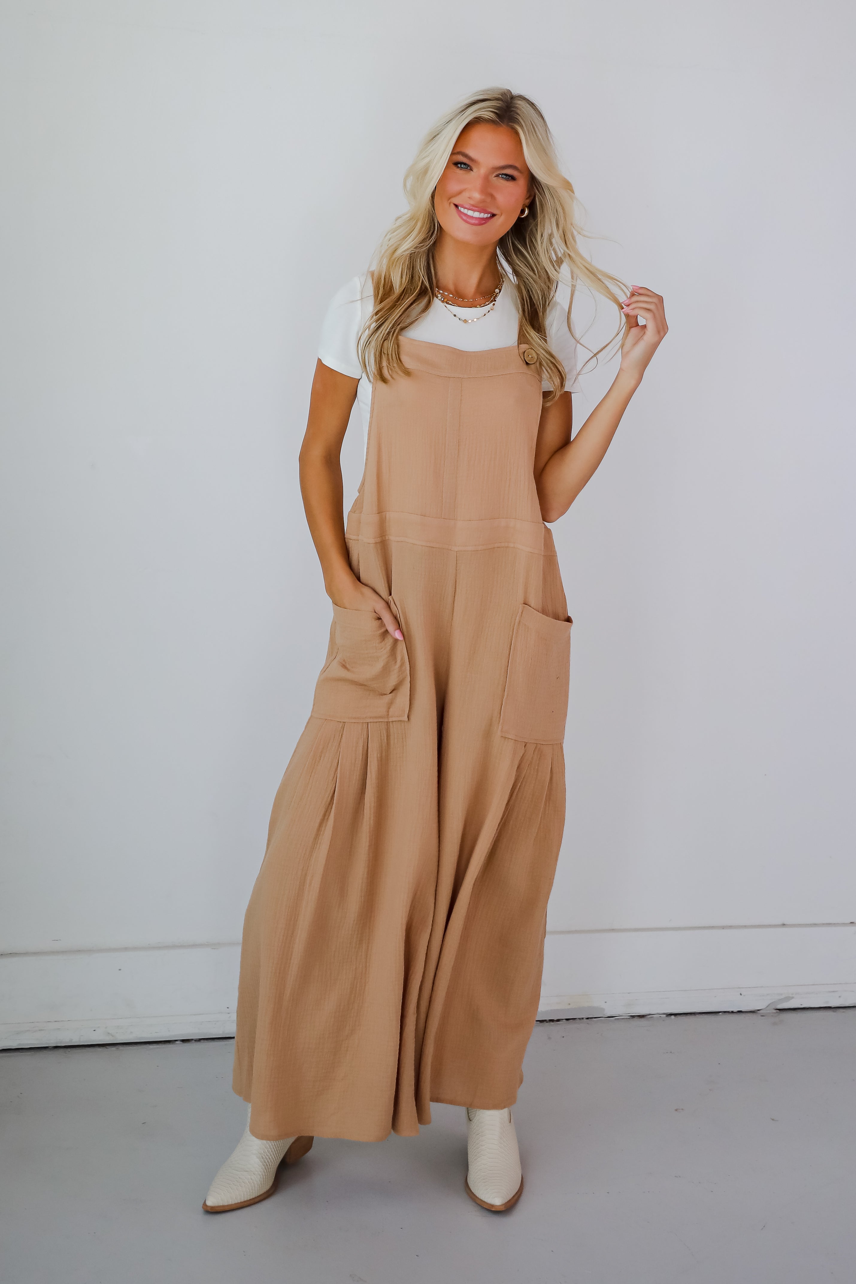 Notable Charisma Taupe Linen Overalls