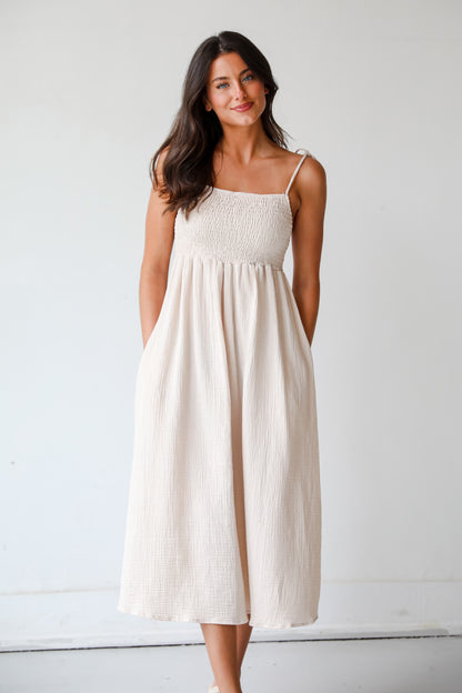 Sweeter Vibes Taupe Linen Midi Dress