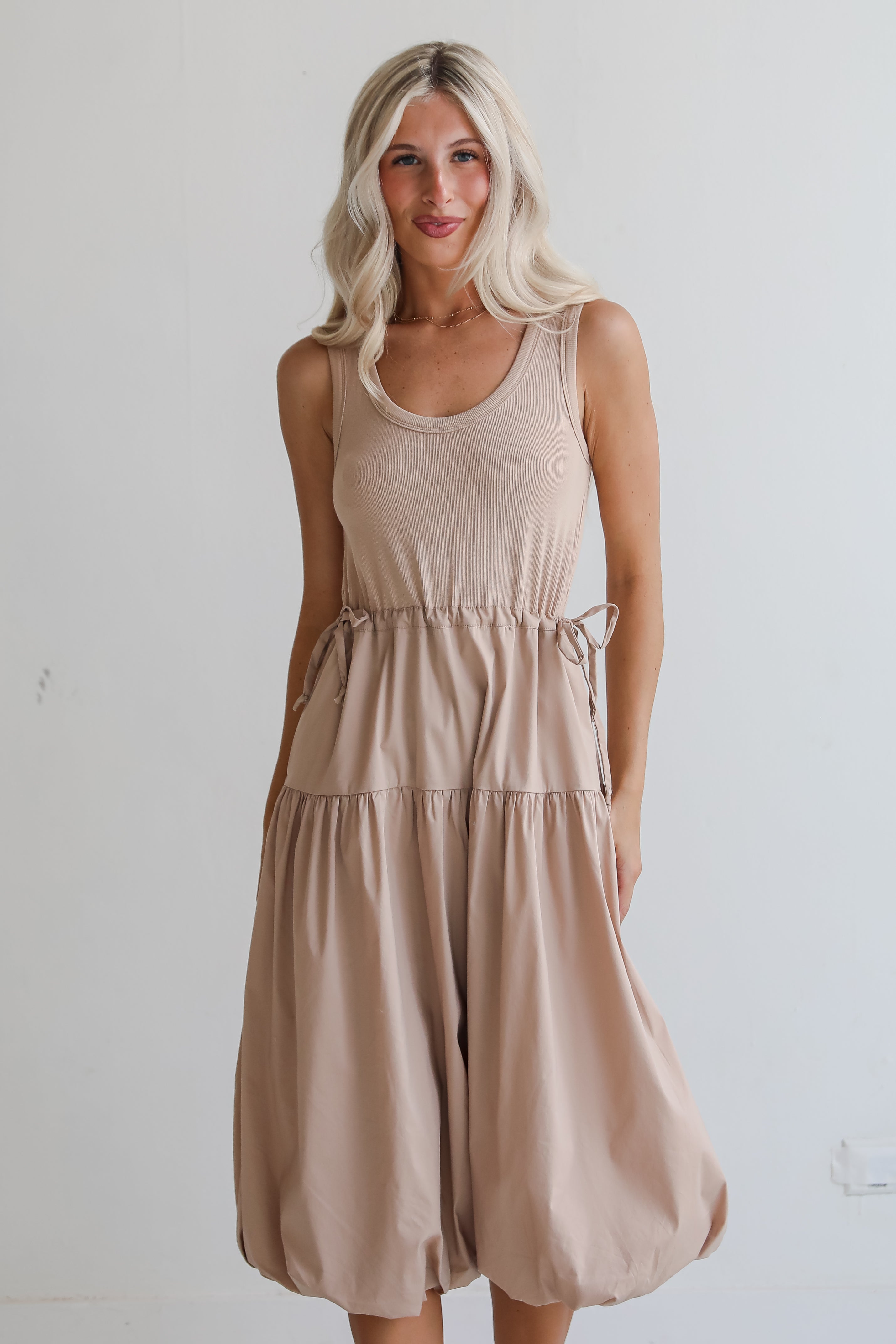 Darling Sophistication Taupe Contrast Midi Dress