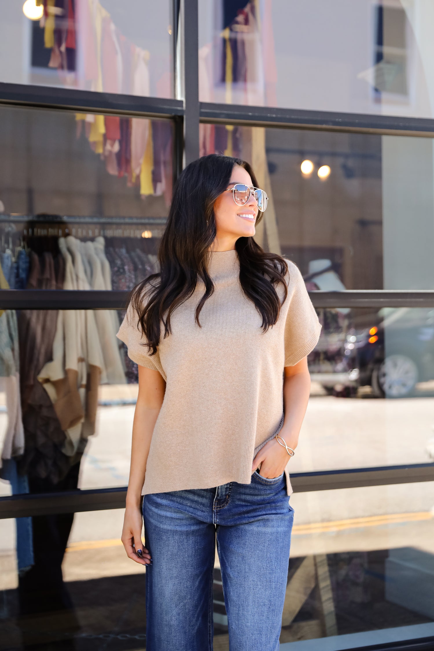 Unique Composure Taupe Mock Neck Oversized Sweater Top