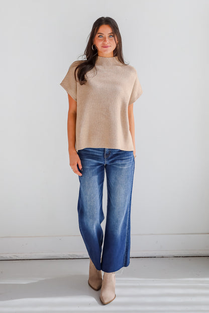 Unique Composure Taupe Mock Neck Oversized Sweater Top