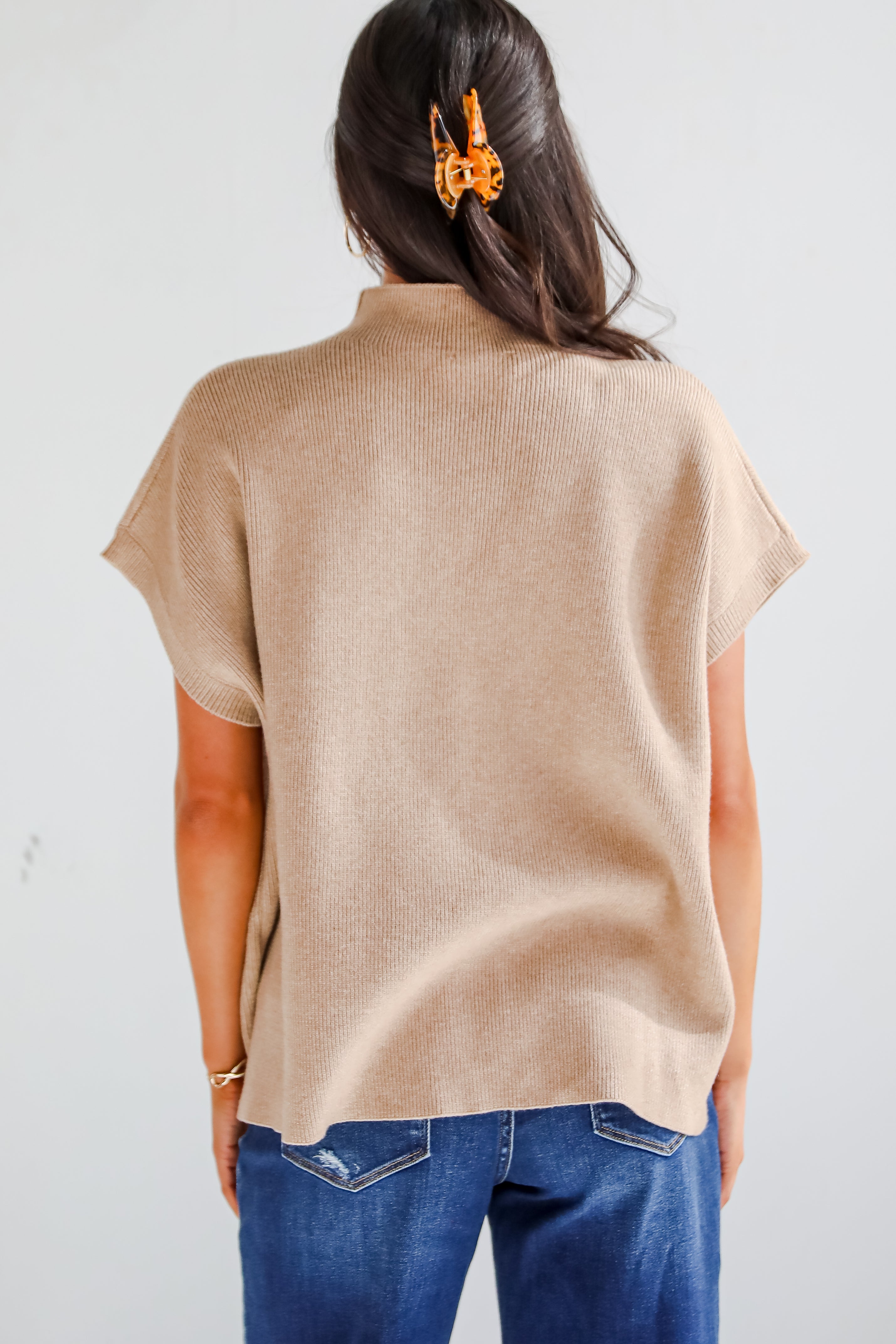 Unique Composure Taupe Mock Neck Oversized Sweater Top