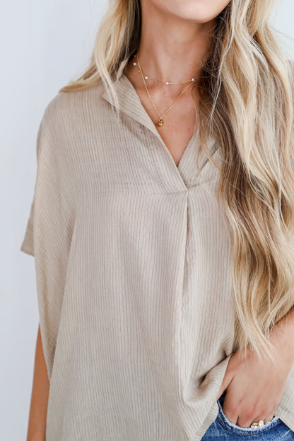 Sophisticated Intention Taupe Oversized Blouse