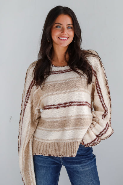 Instinctive Poise Ivory Striped Oversized Sweater