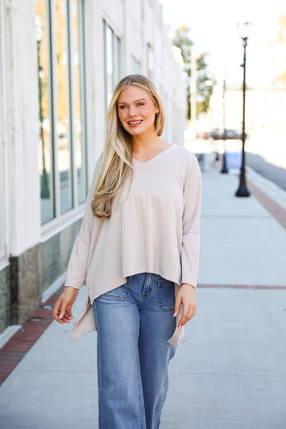 Real Relaxation Taupe Oversized Top