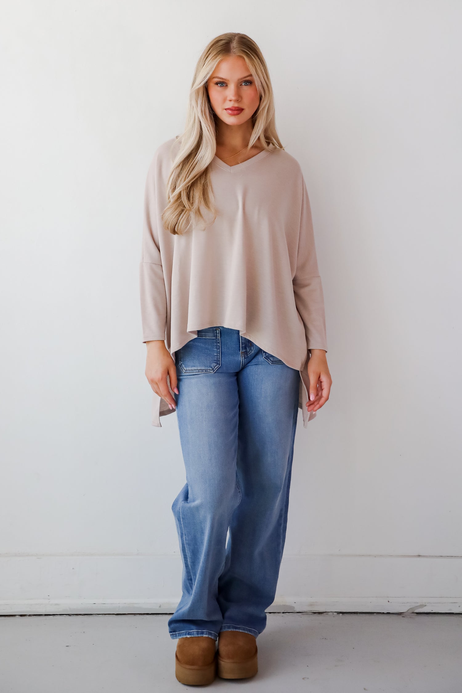 Real Relaxation Taupe Oversized Top