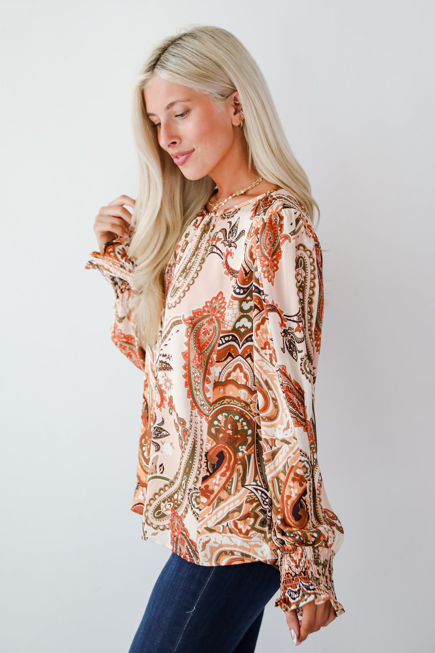 Attractive Influence Taupe Floral Paisley Blouse