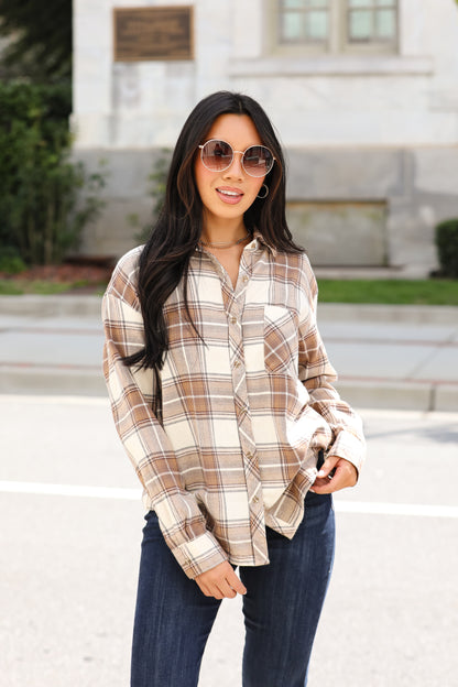 Charmed Appeal Taupe Plaid Flannel