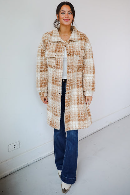 Modern Coziness Taupe Plaid Teddy Jacket