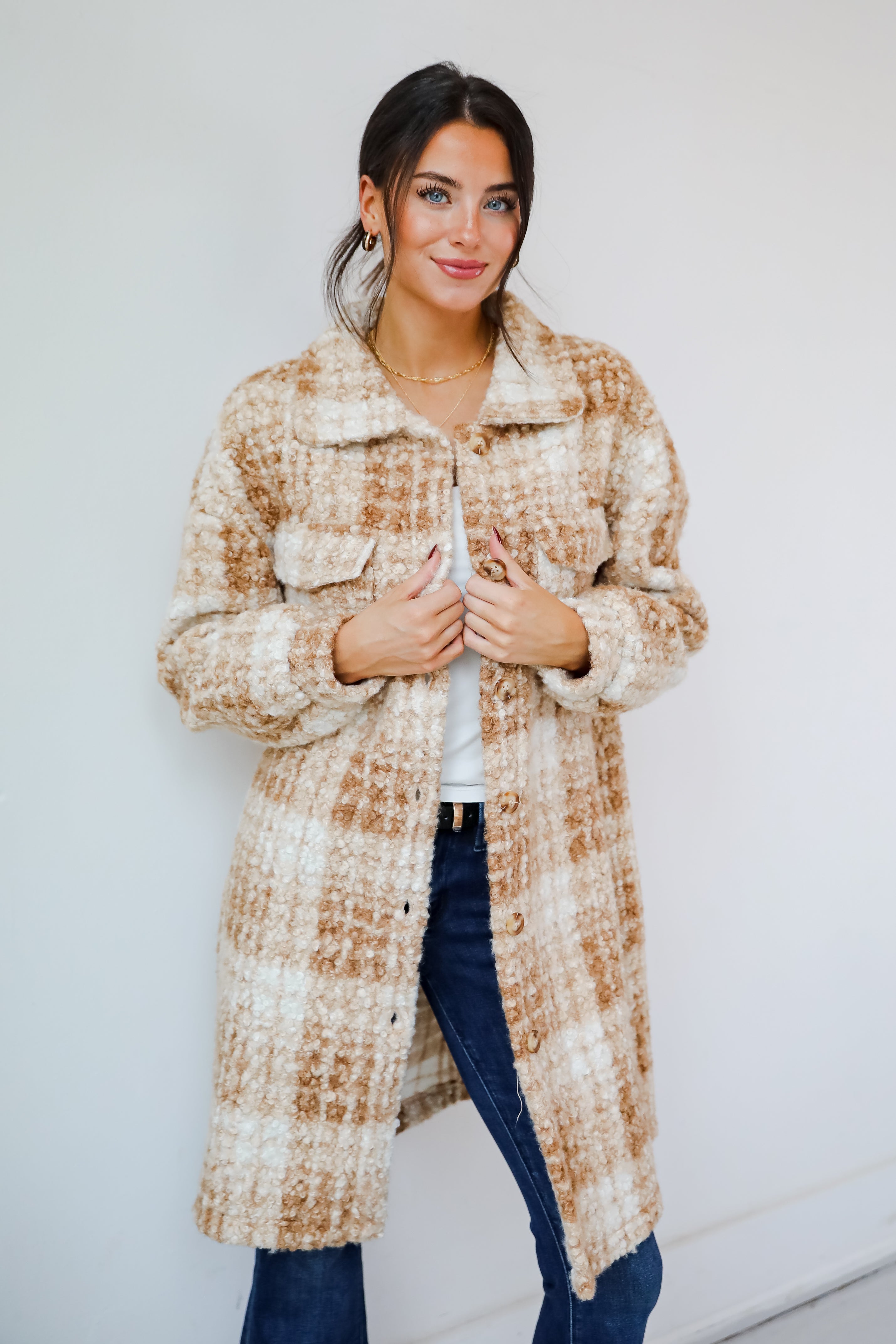 Modern Coziness Taupe Plaid Teddy Jacket